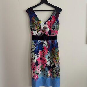 Milly Womens Dress Sleeveless Scuba Colorful Floral V-Neck Garden Cut-Out Size 2